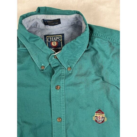 Vintage Chaps Ralph Lauren Button Up Long Sleeve Shirt Size Large Green 90s - Picture 2 of 11